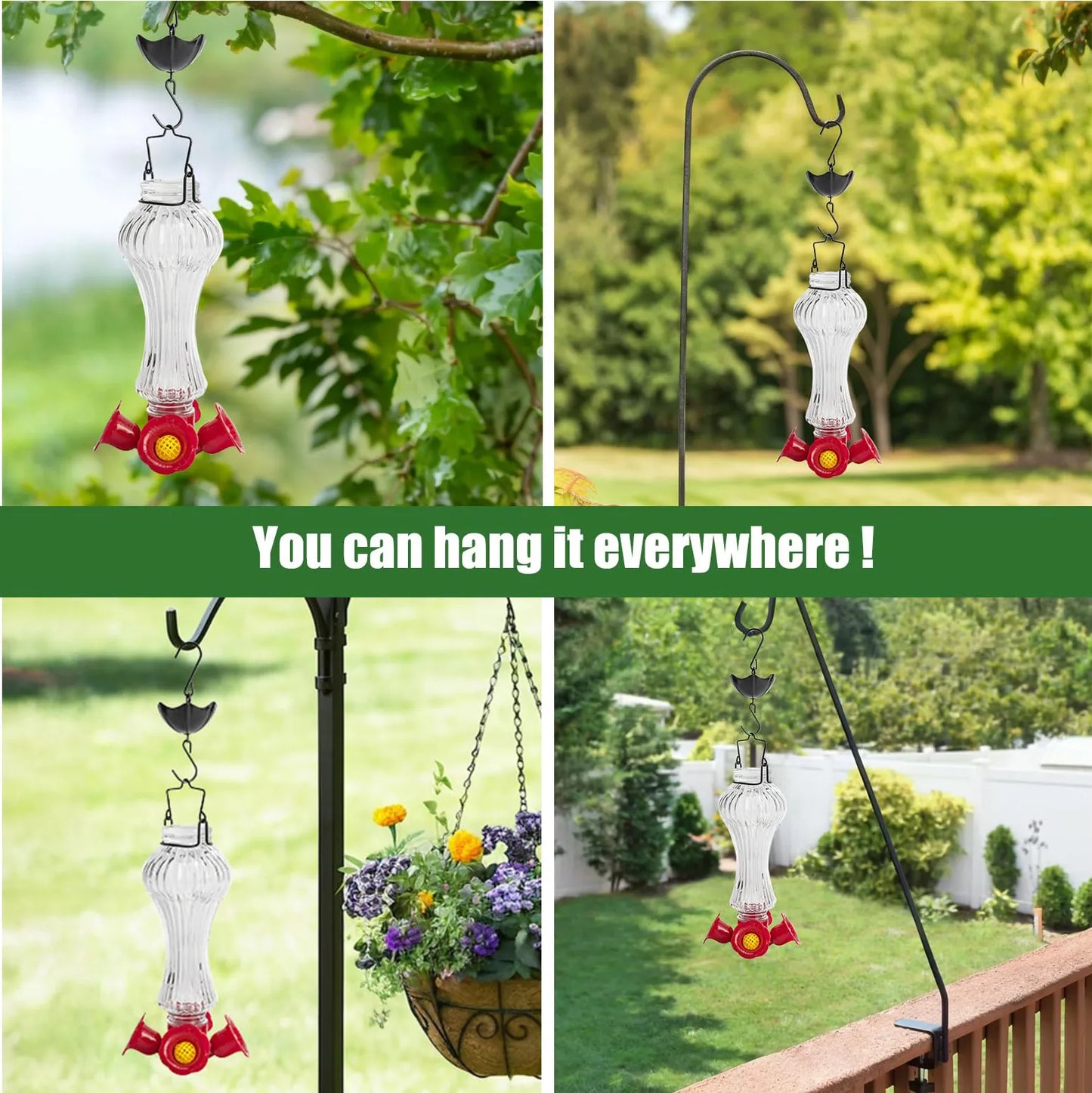 Glass Hummingbird Feeder with Ant Moat – Flower-Shaped Outdoor Bird Feeder