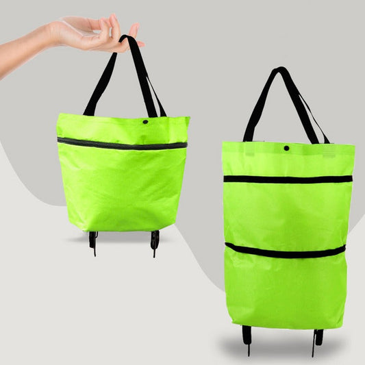 2-in-1 Foldable Shopping Bag with Wheels – Collapsible Rolling Trolley Bag