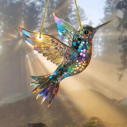 Hummingbird Suncatcher Window Hanging – Colorful Glass Bird Decoration