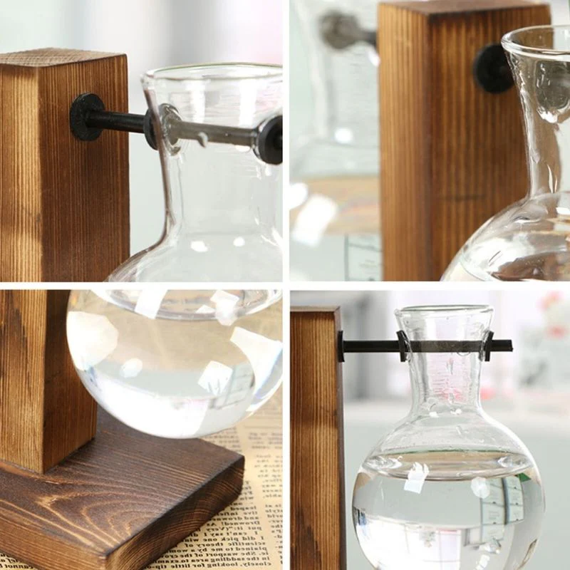 Wooden Frame Hydroponic Plant Vase – Indoor Propagation Planter for Cuttings