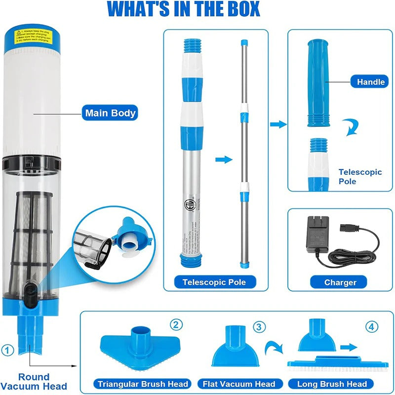 3-in-1 Cordless Rechargeable Pool Vacuum Cleaner – Portable Pool Cleaning System