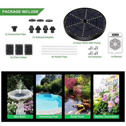 Solar Garden Fountain with 60 LED Lights – Outdoor Pond Water Feature