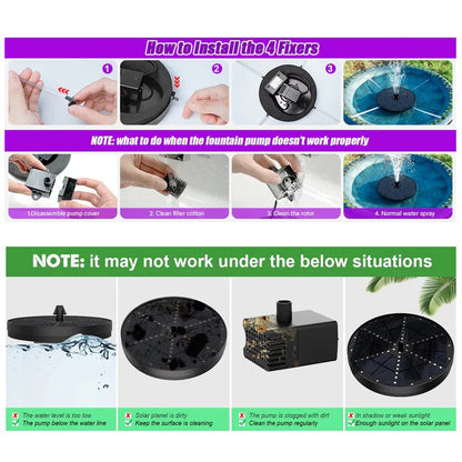 Solar Garden Fountain with 60 LED Lights – Outdoor Pond Water Feature
