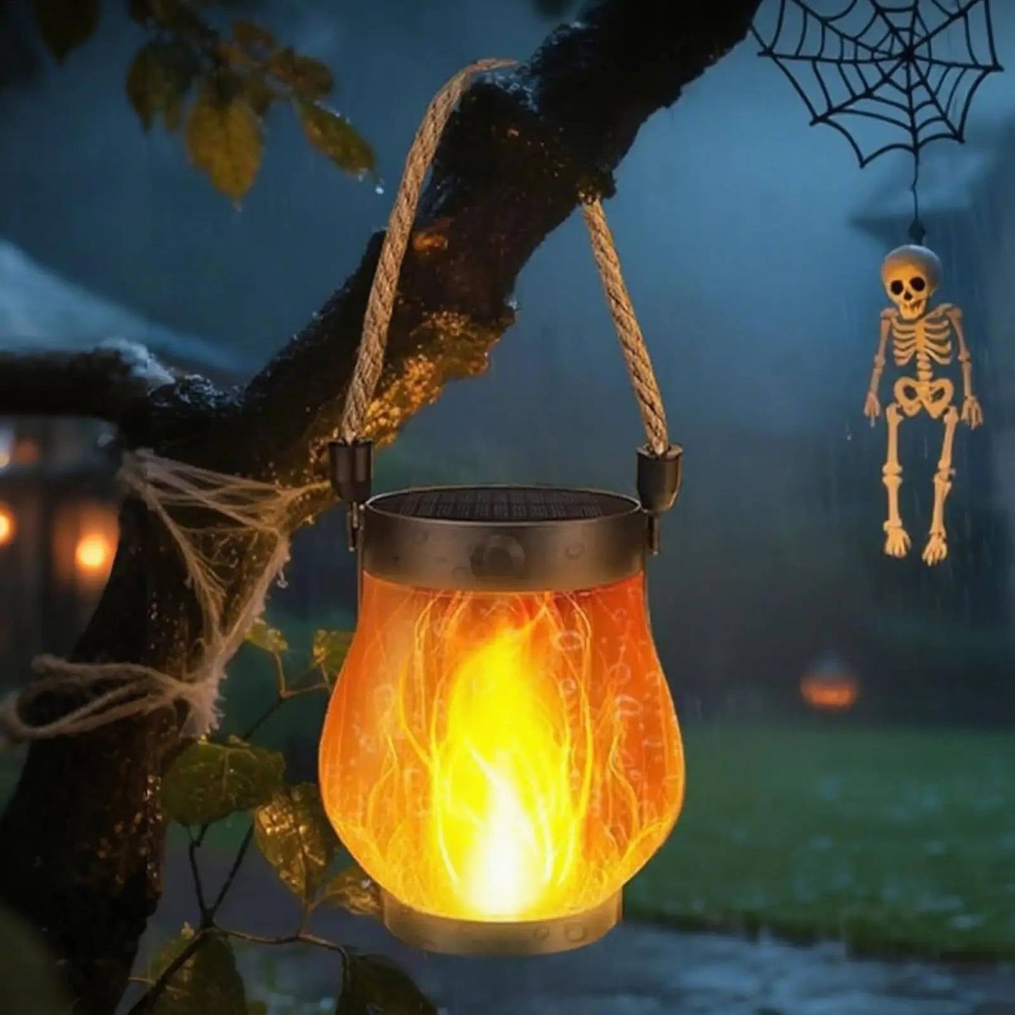 Solar Porch Flame Lanterns – Outdoor Solar Powered LED Flickering Fire Lantern