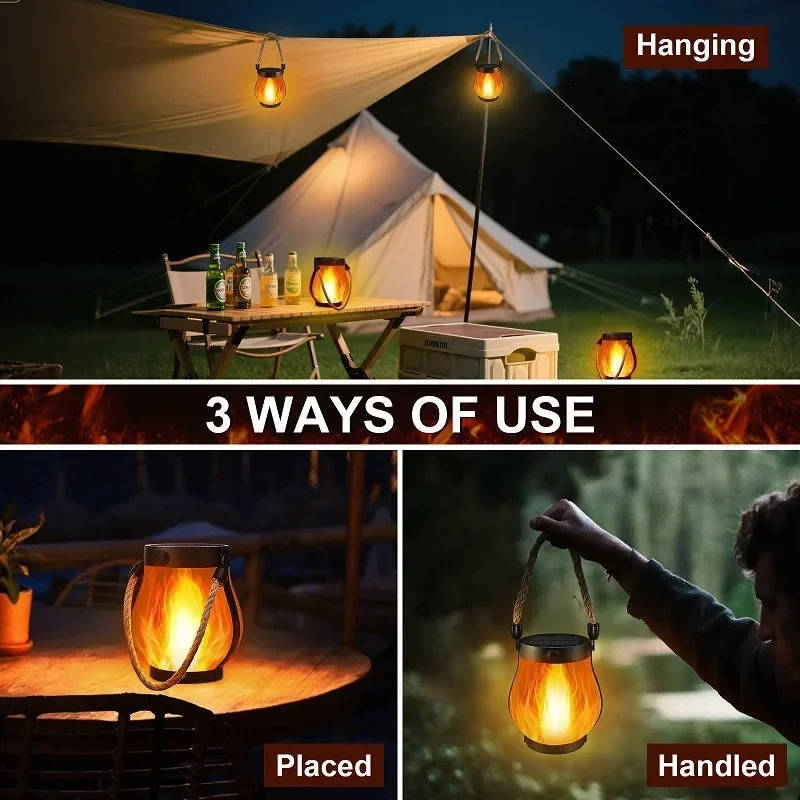 Solar Porch Flame Lanterns – Outdoor Solar Powered LED Flickering Fire Lantern