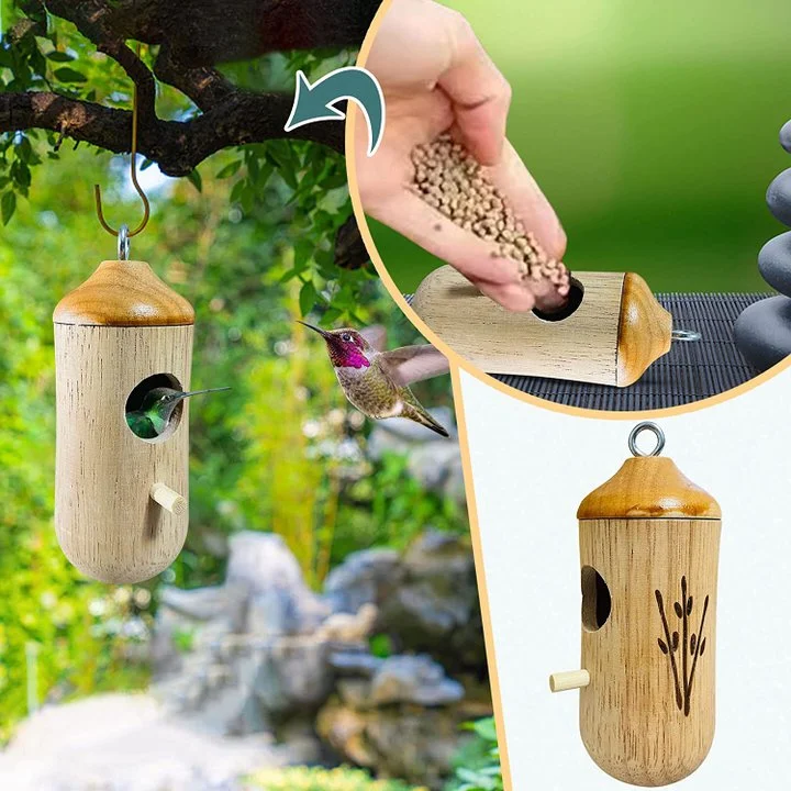 Wooden Hummingbird House – Handcrafted Outdoor Garden Bird Nesting Box