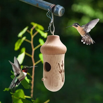 Wooden Hummingbird House – Handcrafted Outdoor Garden Bird Nesting Box