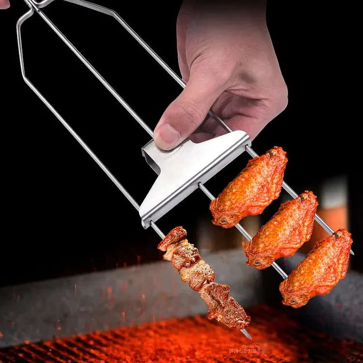 3-Prong BBQ Grill Skewer Set – Heavy-Duty Stainless Steel BBQ Cooking Forks
