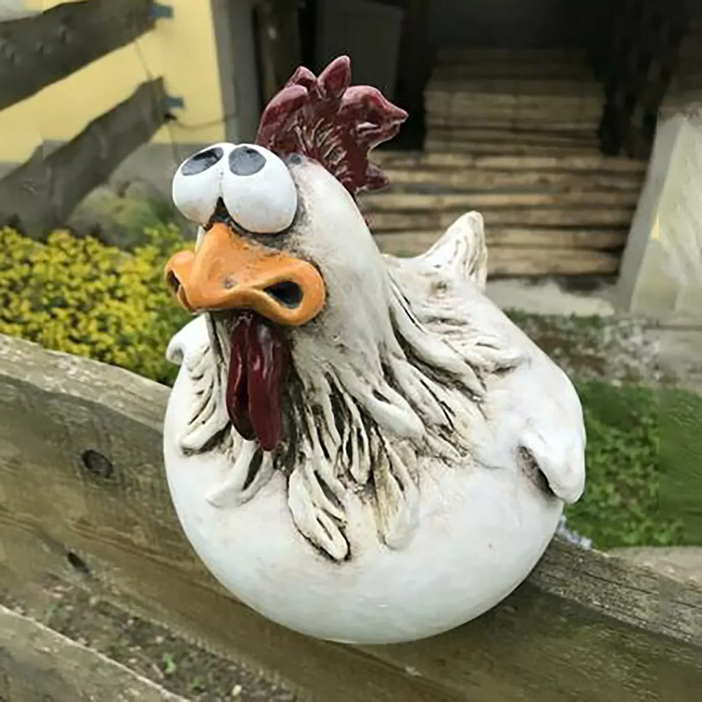 Funny Chicken Fence Resin Garden Statue – Outdoor Decorative Garden Ornament