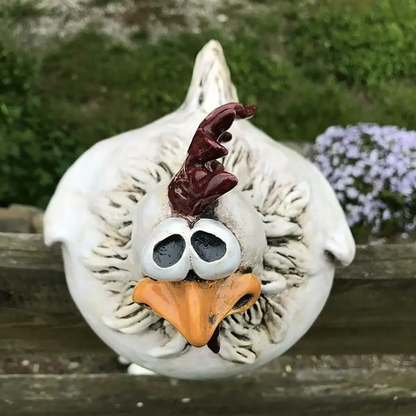 Funny Chicken Fence Resin Garden Statue – Outdoor Decorative Garden Ornament