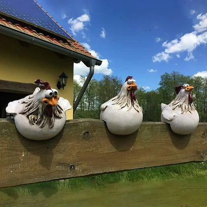 Funny Chicken Fence Resin Garden Statue – Outdoor Decorative Garden Ornament