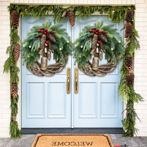 Farmhouse Boho Christmas Wreath – Handcrafted Holiday Door Decoration