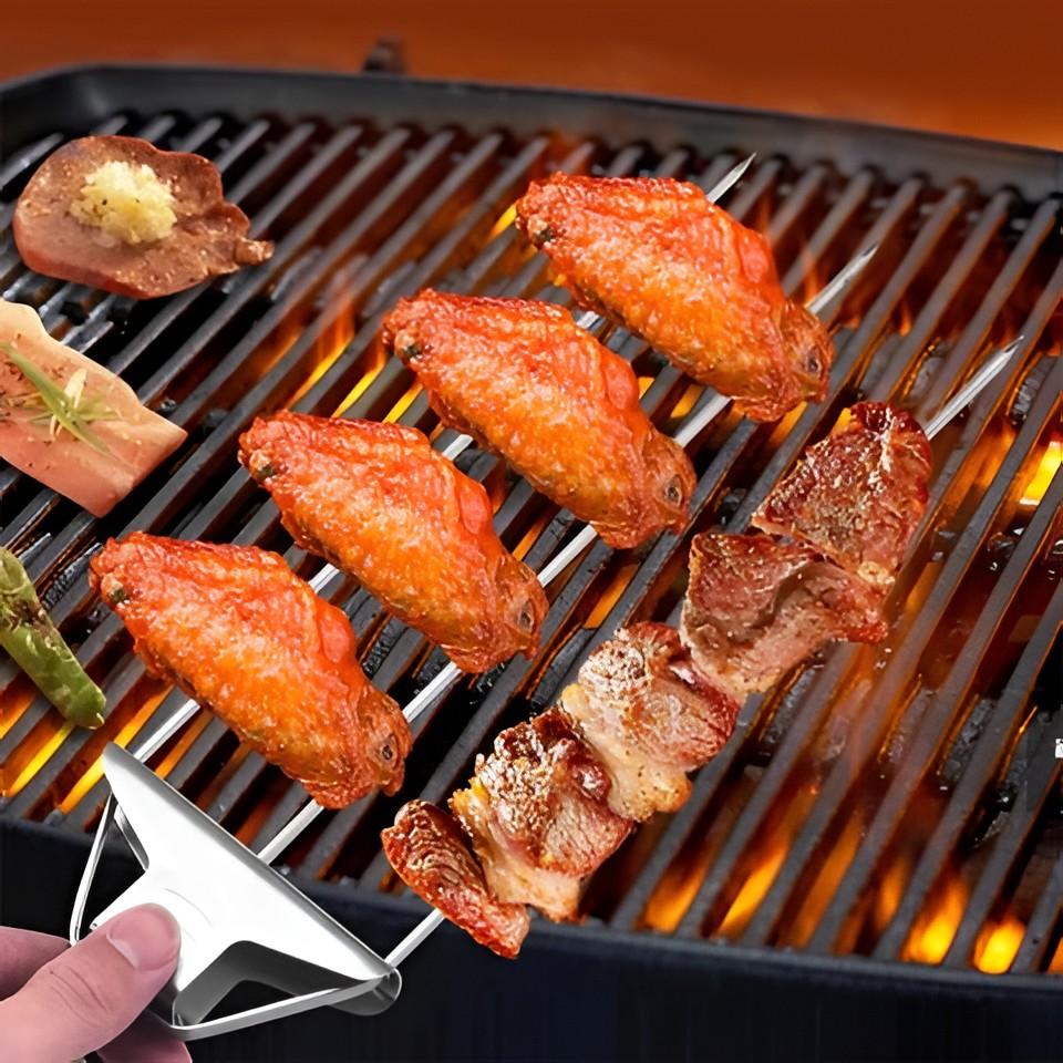 3-Prong BBQ Grill Skewer Set – Heavy-Duty Stainless Steel BBQ Cooking Forks