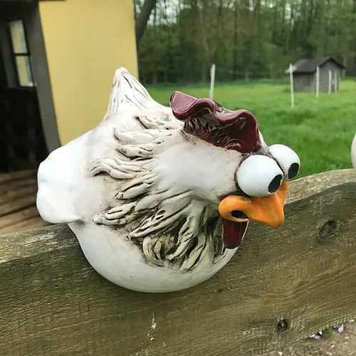 Funny Chicken Fence Resin Garden Statue – Outdoor Decorative Garden Ornament